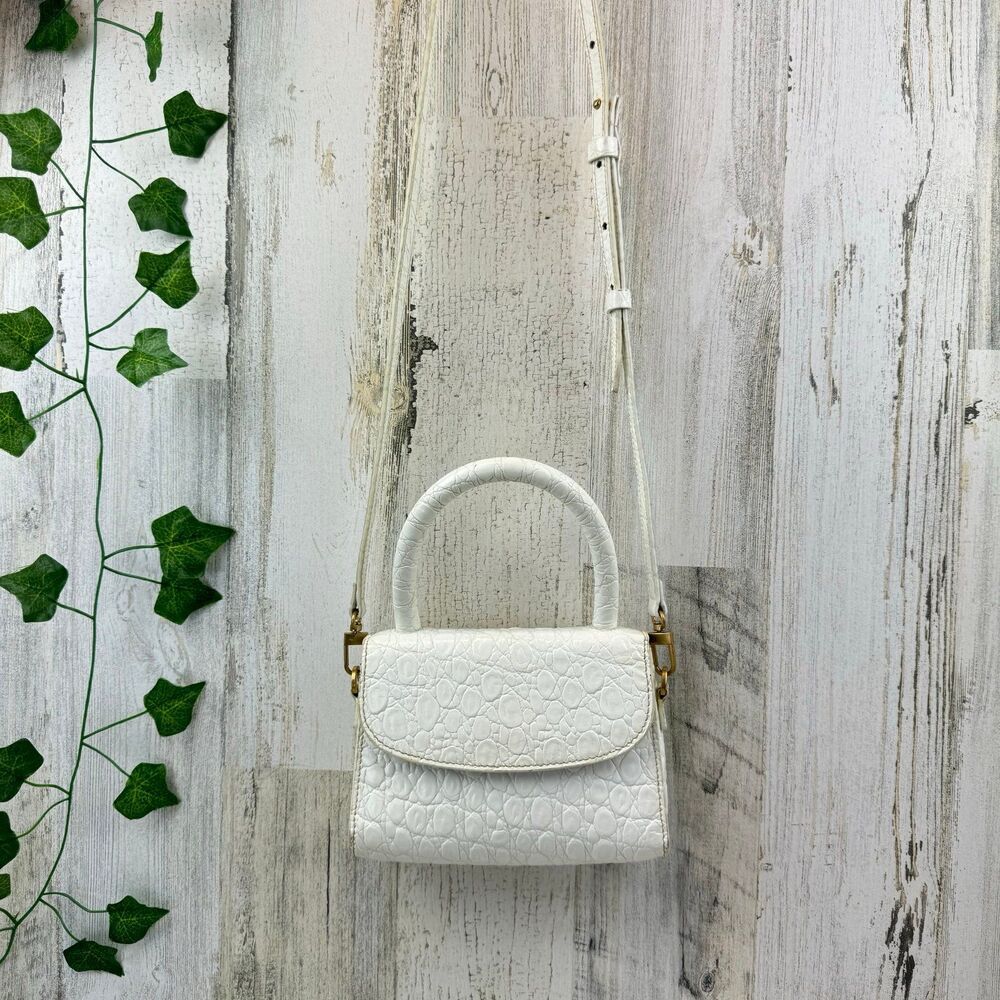BY FAR Mini Pure White Circular Croc Embossed Leather Handbag Mini Crossbody